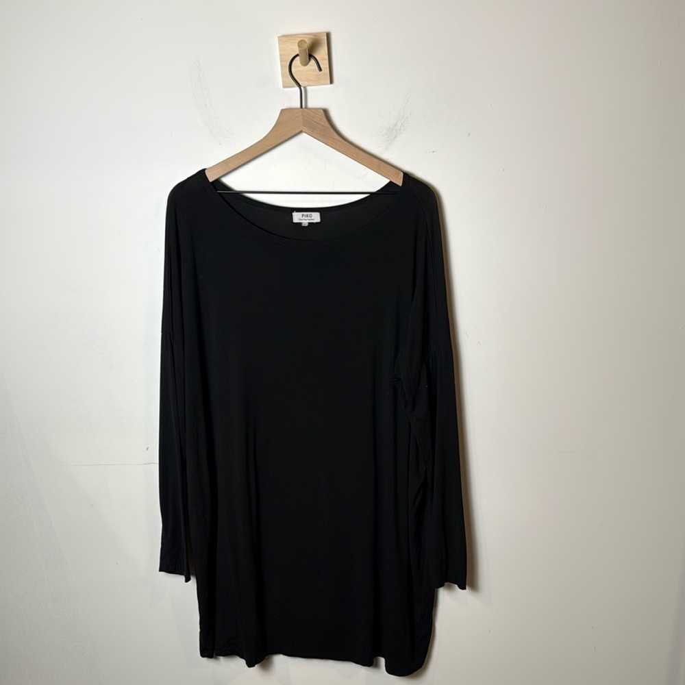 Piko Womens Solid Black Long Sleeve Scoop Neck Loose Fit Stretch‎ Bamboo